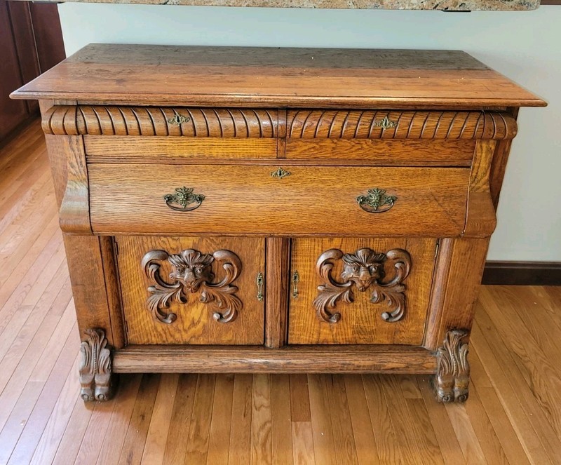 R J Horner Style Buffet Table with Griffins and Greenman faces Hogwarts Style