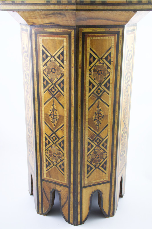 Vintage Moorish Style Wood Inlay & MOP Parquetry Octagon Side /End Table gallery