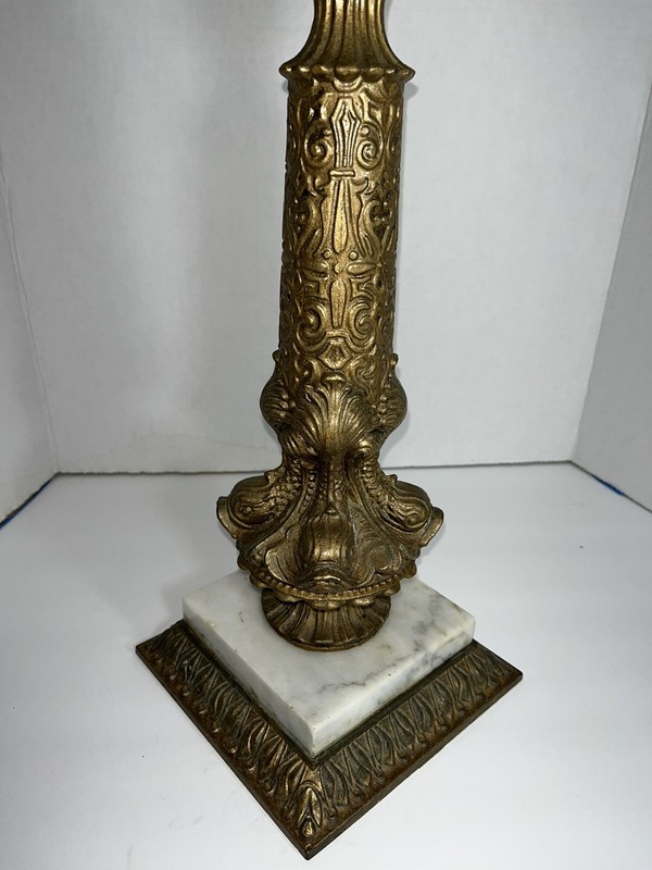 HOLLYWOOD REGENCY Italian Marble Table Brass Dolphin Base 16.5" gallery