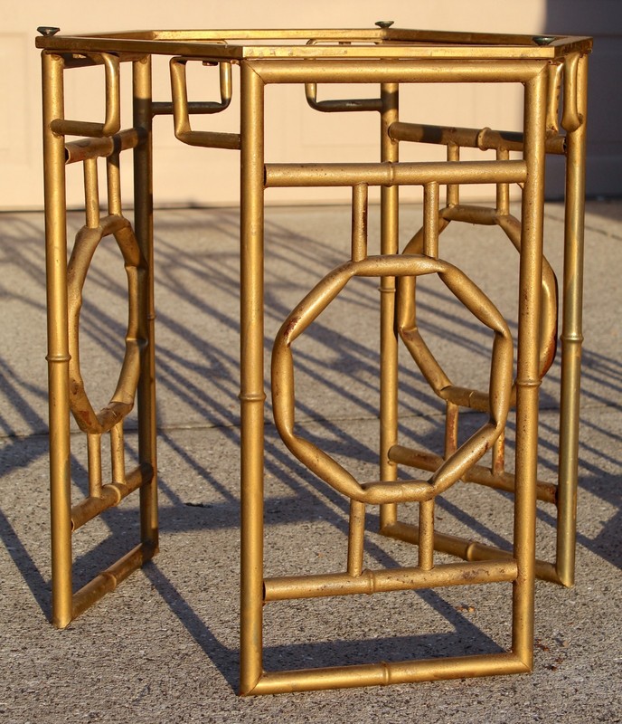 Vintage Hollywood Regency Gold Gilt Metal Chinoiserie Side Tables – Pair gallery