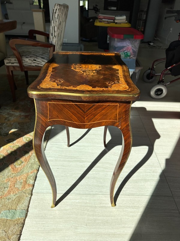 Fine Antique French Inlaid Sewing Table, End Table, or Nightstand gallery