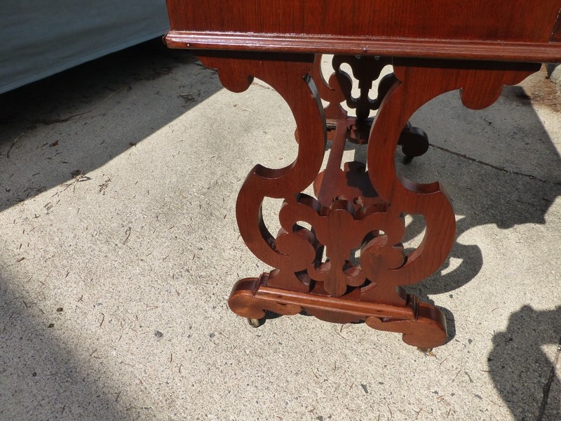 AMERICAN ROCOCO WALNUT 2 DRAWER SEWING STAND TABLE c1860 gallery
