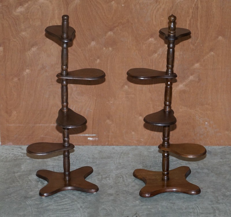 PAIR OF HARDWOOD WHATNOT ADJUSTABLE SIDE END TABLES CAKE STANDS DISPLAY STANDS gallery