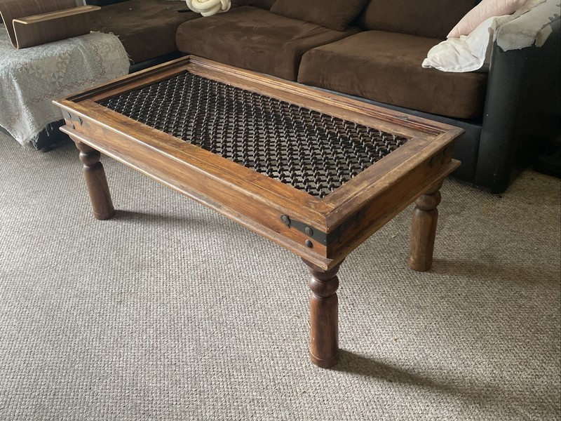 Antique Spanish Style Coffee Table With Iron Lattice