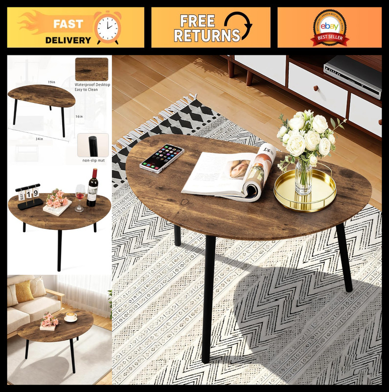 Mid Century Modern Small Oval Coffee Table – Rustic Espresso Wood Accent Table 3