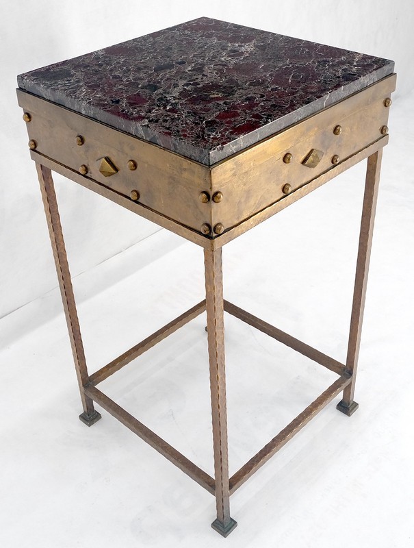 Solid Heavy Forged Copper Marble Top 18" Square Stand Lamp Table Pedestal MINT! gallery