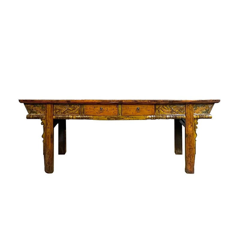 Chinese Vintage Distressed Orange Drawers Long Console Foyer Altar Table cs7570