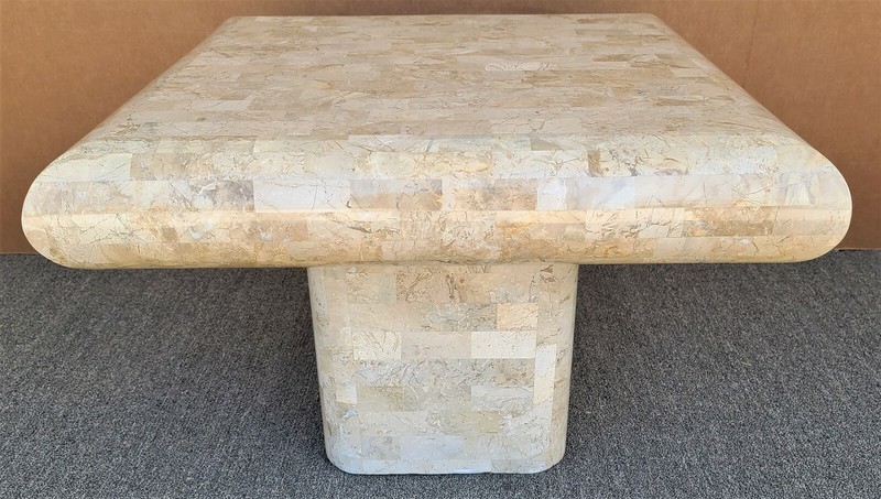 70's KARL SPRINGER Style Tessellated Fossil Stone Coffee Side Table gallery