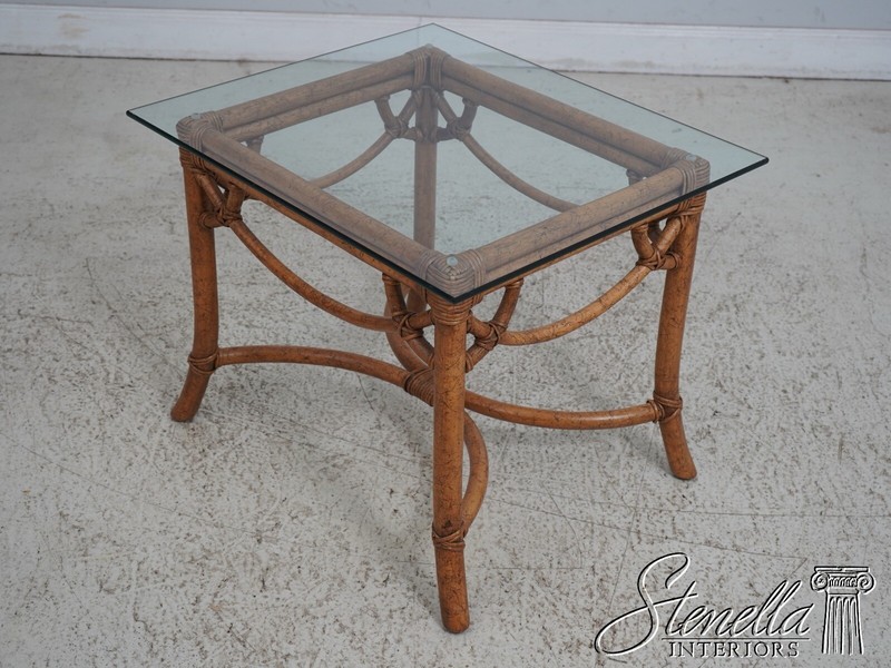 63597EC: Pair Modern Design Bamboo Base Glass Top Lamp Tables gallery