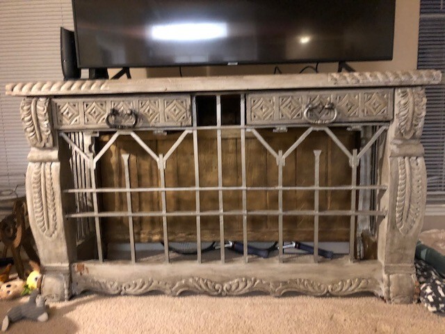 Antique/Hand-carved, Solid Oak & Iron Entryway/TV console table gallery