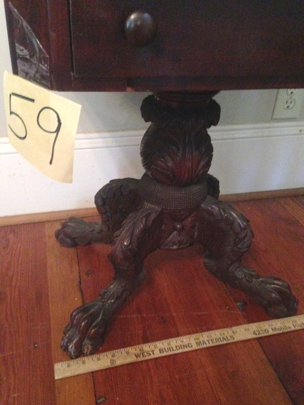 Empire Mahogany Table Marble Top 2 drawer Paw Feet 19th Century gallery