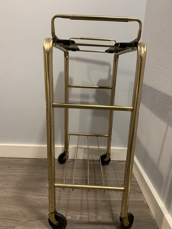 Mid Century Modern Hollywood Regency Bar Cart 2 Tier Shelf Gold Toned on Wheels gallery