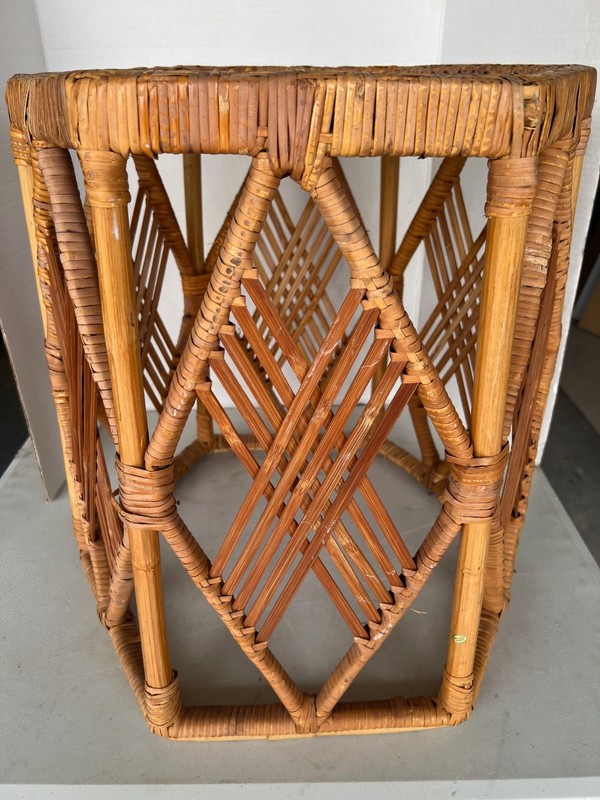 VTG HEXAGONAL ACCENT SIDE TABLE BAMBOO/CANE/RATTAN 1960'S-70'S BOHO REGENCY 19" gallery