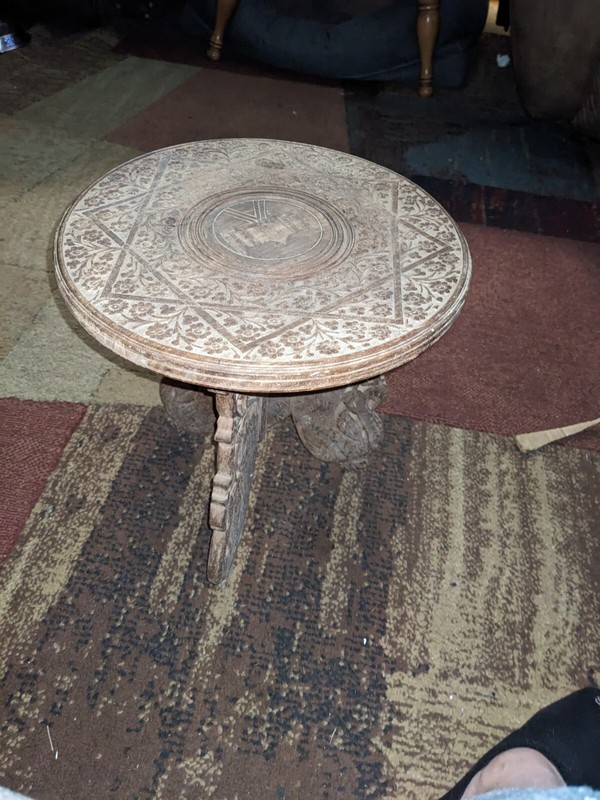 VTG Hand Carved Sheesham Wood Inlay Plant Stand 12" x 12" India Folding gallery