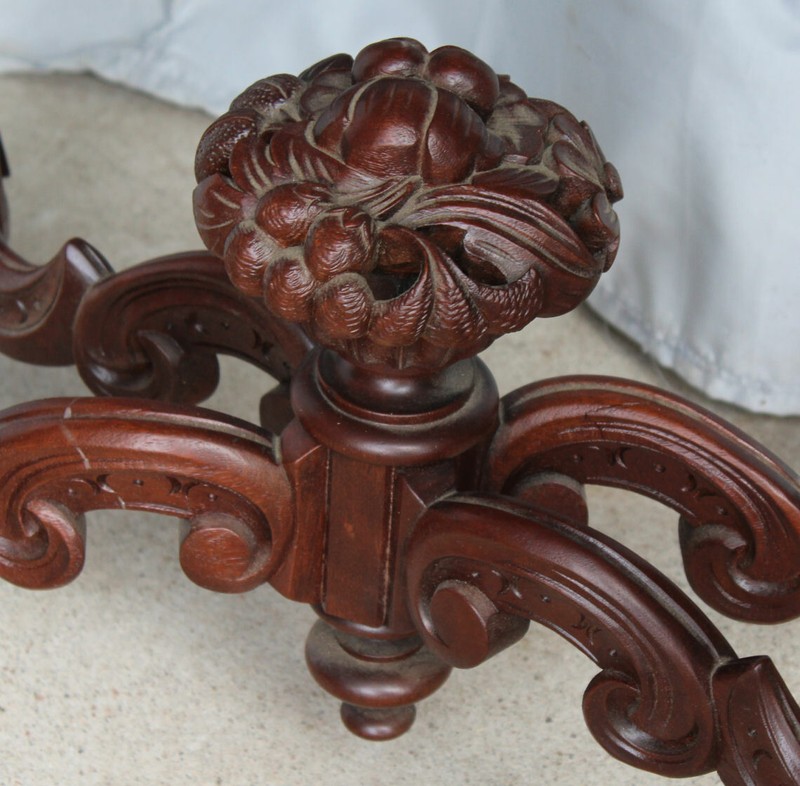 Antique Victorian Mahogany oval shaped Parlor Center Table – carved fruit basket gallery