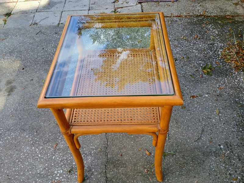 Vintage Bamboo Rattan Coffee /End Table with Glass Top