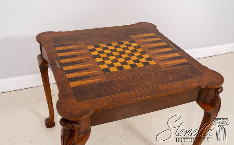 L70594: Chippendale Style Burl Walnut Flip Top Inlaid Game Table gallery