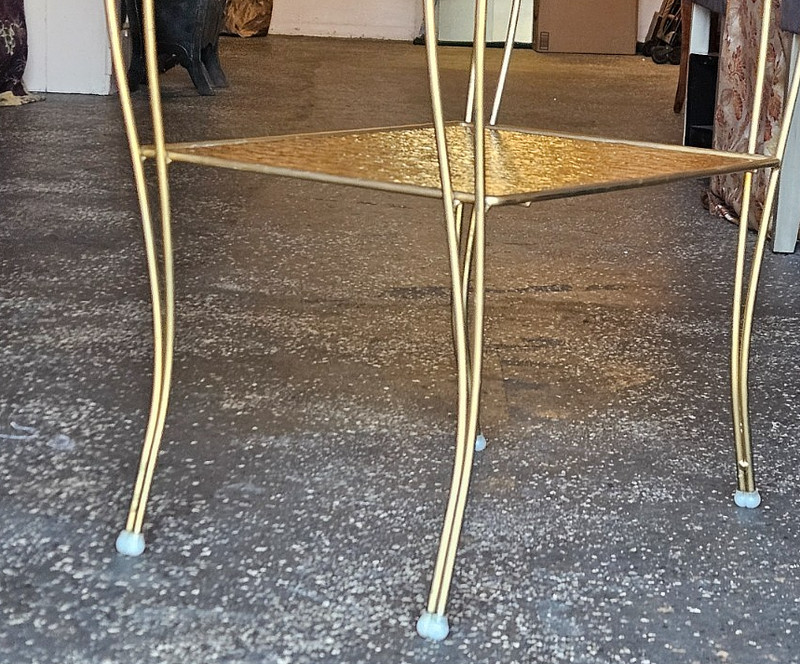 VTG MCM Tiered w/Original English Muffle Glass Table Hollywood Regency Retro gallery