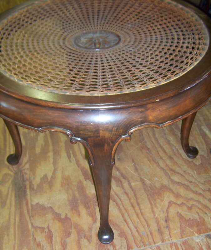 Vintage Walnut Danish Wicker Medallion Table, Club Feet, 34 X 21 Height gallery