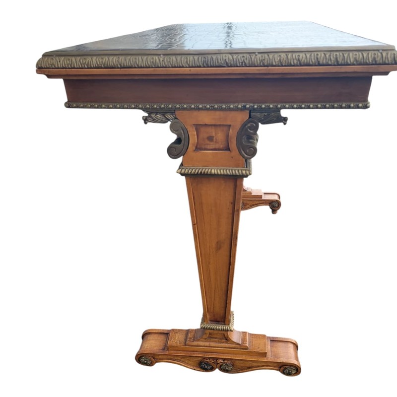 1940s French Satinwood Console Table with Alligator leather Top gallery