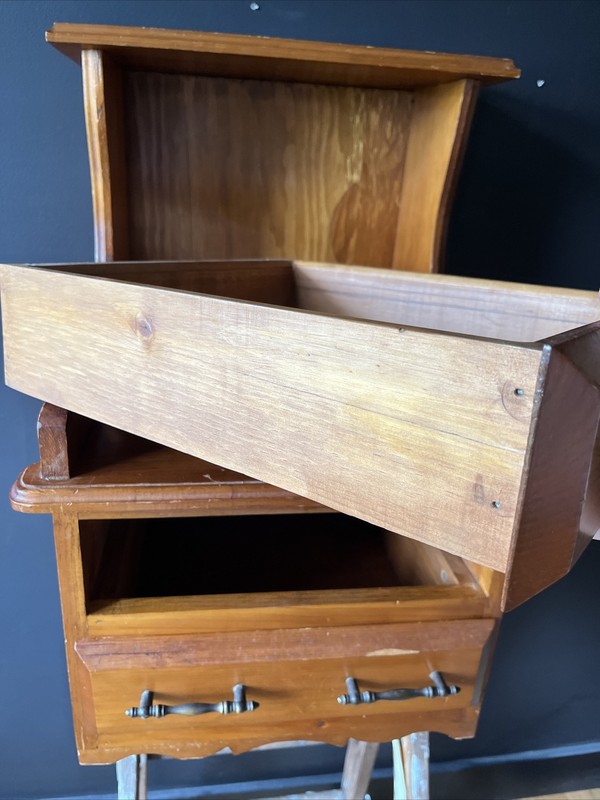 Vintage Rustic Country Ranch Style Solid Pine Wood 2-Drawer Nightstand End Table gallery