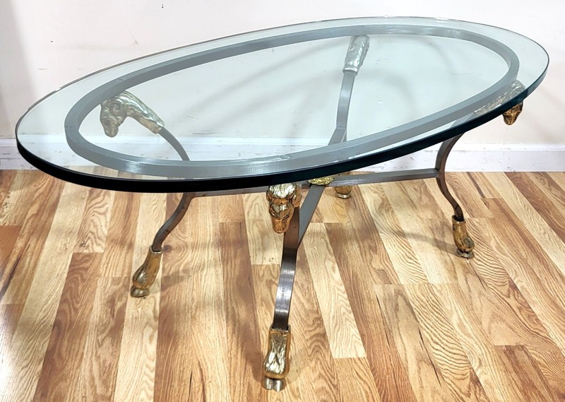 Vintage ITALIAN 20th C Mid-Century MODERN Steel & Brass RAM Head COFFEE TABLE gallery