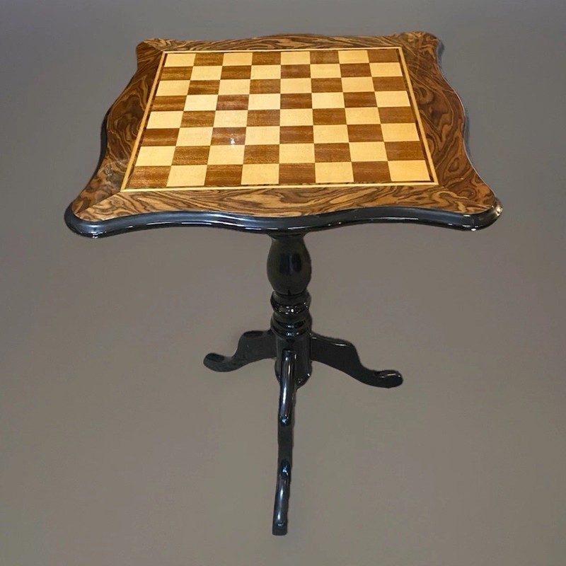 Hand-made Italian Chess and Checkers Table of Natural Wood With Chess Pieces gallery