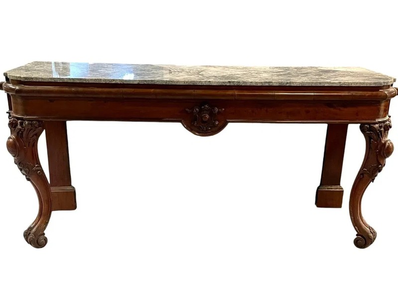 83 Inch 19th Century English Mahogany Marble Top Console Table