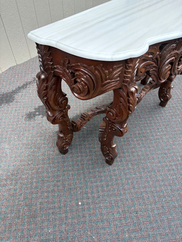 67574 Louis XV Style Marble Top Console Table with Ornate Mirror gallery