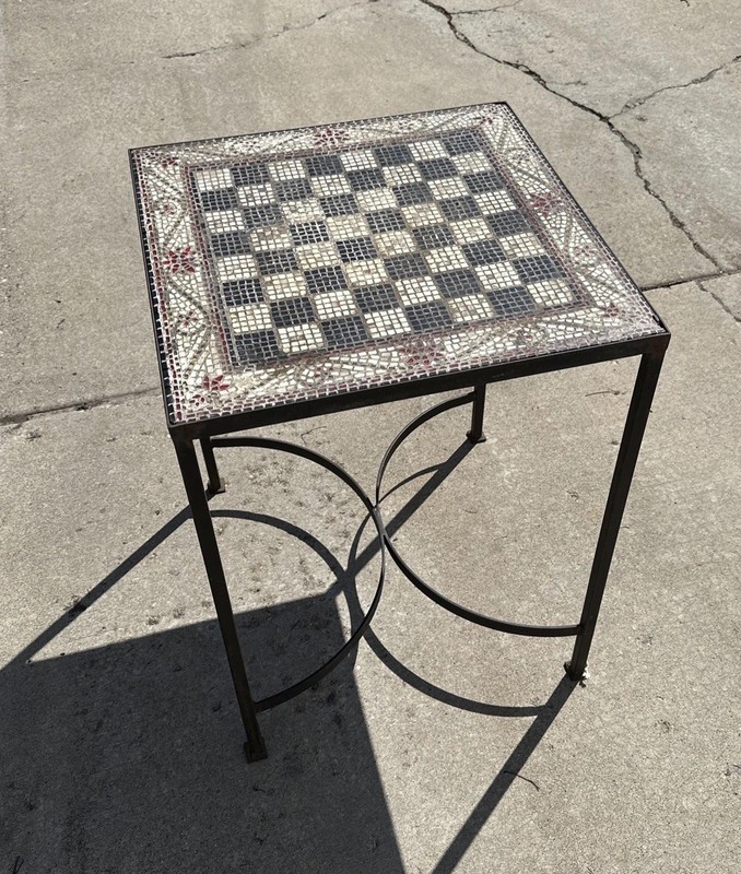 Pier 1 Imports Wrought Iron Mosaic Tile Table With Chessboard Made In Mexico