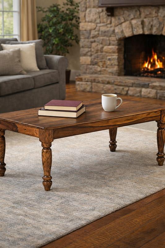 Solid Sheesham Wood Coffee Table Handmade Living Room Center Table Rustic Brown