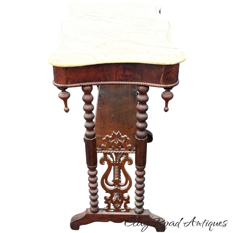 antique victorian gothic revival marble top table mahogany spool turned stand gallery
