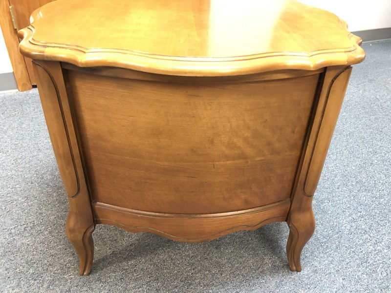 vintage French Provencial Drum Table w 2 Screened Window Doors & Scalloped Edge gallery