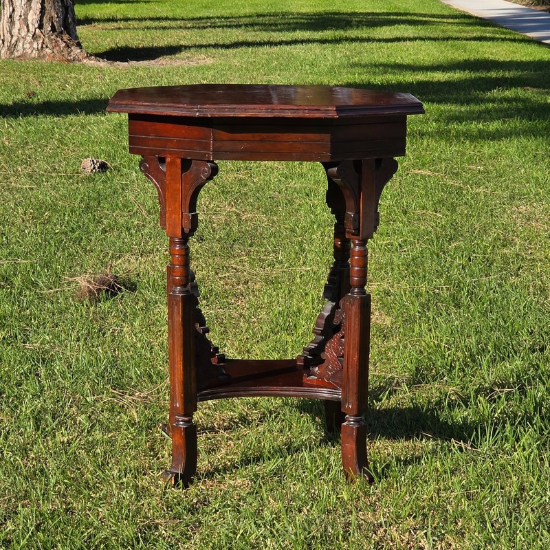 Late Victorian Chinoiserie Octagonal Parlour Table Carved Dragon Motifs (As-Is) gallery