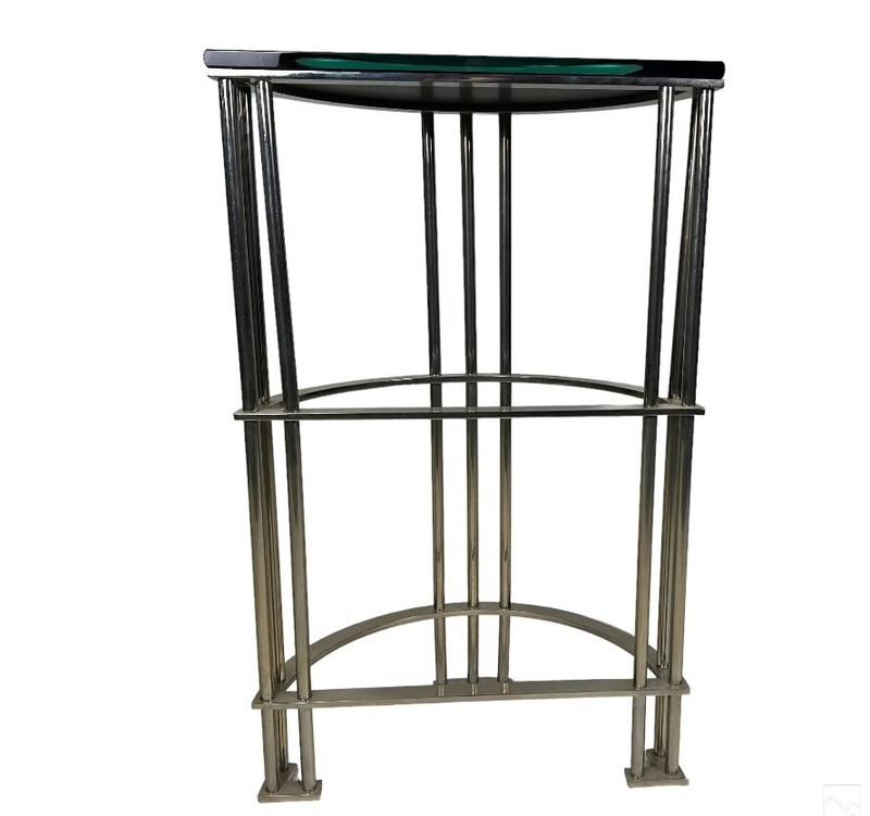 Demilune Console Table By Jean Michel Wilmotte Art Deco Chrome Black Glass Top gallery