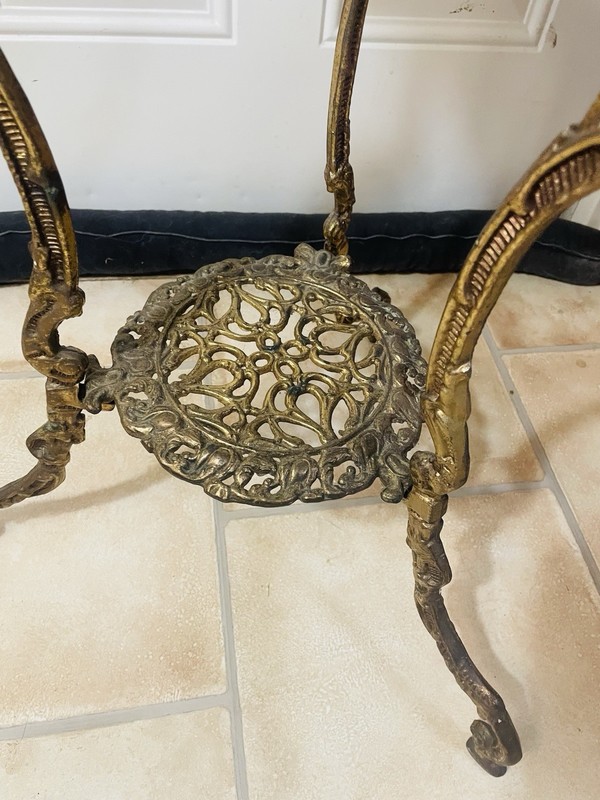 Antique French Art Nouveau Two-Tier Brass Italy Marble Plant Stand Side Table gallery