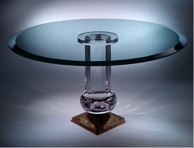 JEFFREY BIGELOW “DOM” MH 1010 LUCITE ACRYLIC FOYER DINING TABLE 10″ COLUMN