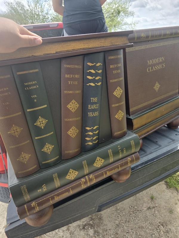 Regency Style Leather Faux Book Stack Side Table