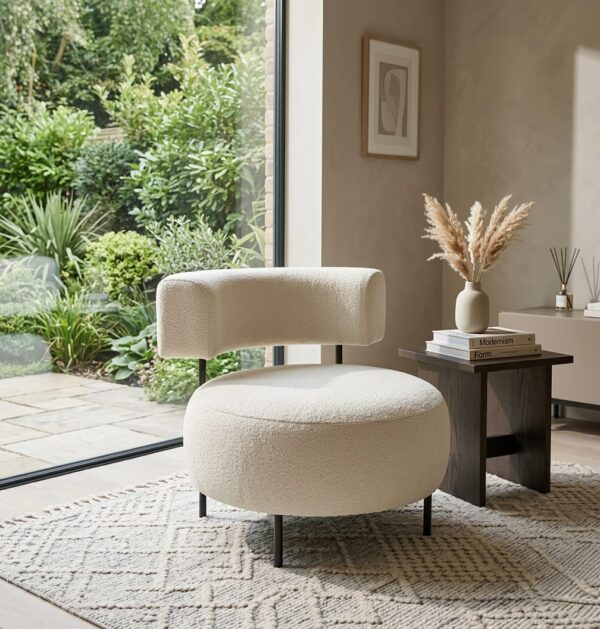 Ivory Dome Lounge Chair In Boucle Fabric